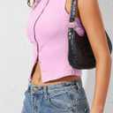 Ziesexy Button Down Tank Tops for Women Button Front Sleeveless Summer Cropped Tank Button Up Vest Tank Tops Pink (Pink), M