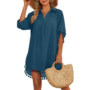 Yincro Women Swimsuit Cover Up Shirt 2026 Tassel Beach Bathing Suit for Swimwear Bikini Dress M
