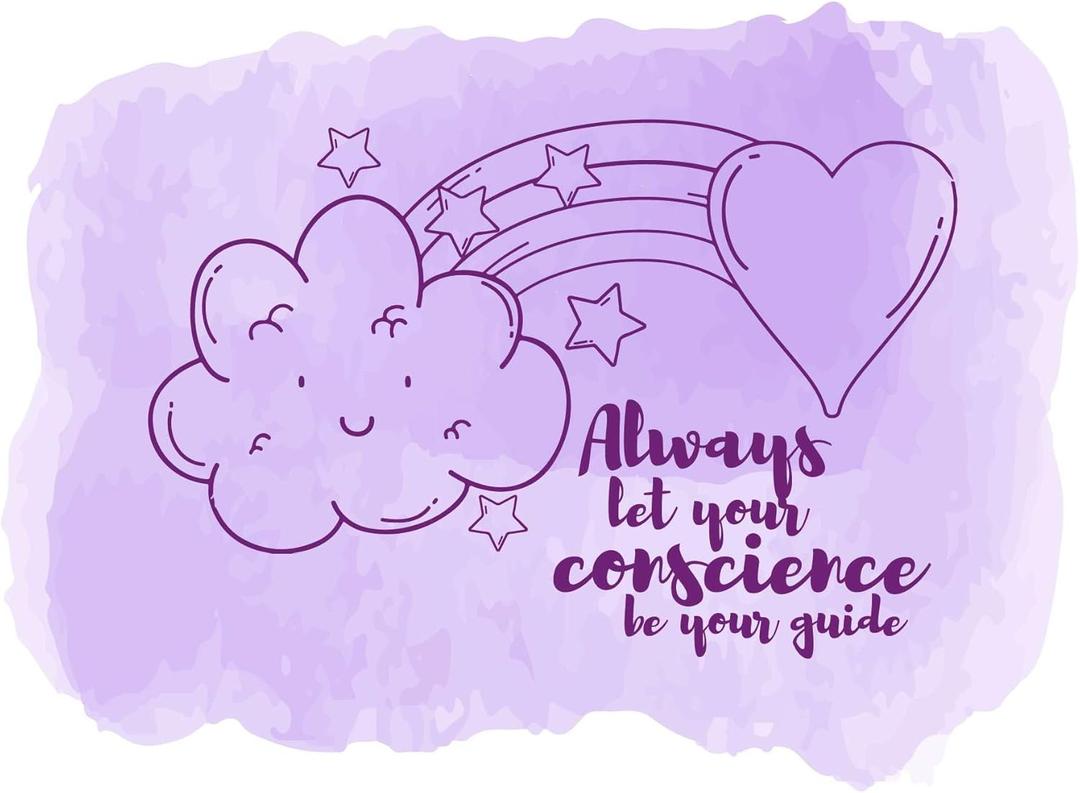 Children Let Your Conscience Be Your Guide Adventurous Quote Wall Decal Decoration Happy Smiling Cloud Beautiful Rainbow Heart and Stars Lasts Years and Easily Removable - Size: 40 in(W) x 28 in(H)