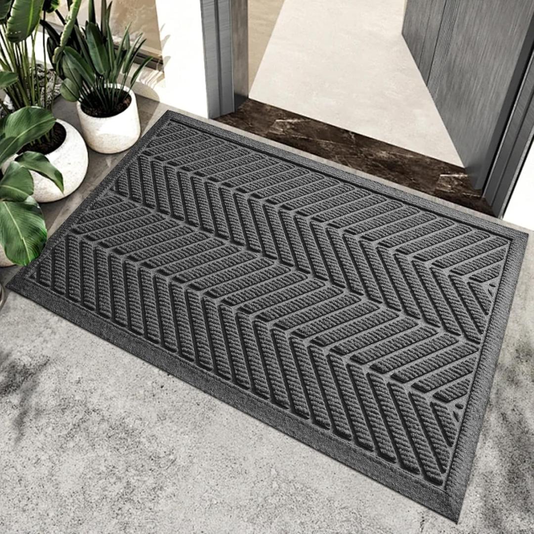 Sturdy Front Door Mat, Absorbent Dirt Resist Welcome Door Mats Outdoor Indoor, Non-Slip Outdoor Door Mats, Stain and Fade Resistant, Low Profile Doormat for Entryway, 29×17, Grey