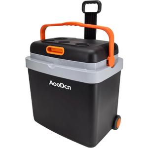 Electric Car cooler and Warmer 35 Quart(33 Liter) Capacity with draw bar and wheels, Thermoelectric Iceless Cooler for Travel, Camping, Vehicles, Truck, Home - 12V/24V DC and 120V AC