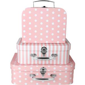 Paperboard Suitcases Set of 3 Decorative Storage Boxes with Lids,Mini Suitcase,Cute Storage Gift Boxes for Barbie Doll,Toys,Photos,Hat,Christmas New Year,Wedding Birthday Party Home Decoration (Pink)