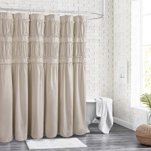 Ruched Ruffled Shower Curtain 72" W x 72" H, Beige Microfiber Rustic Decorative Bath Curtain for Bathroom, Farmhouse and Boho Bathroom Décor, Machine Washable