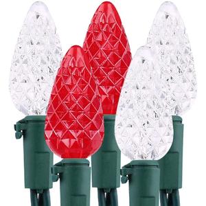 Brizled Red & White C5 Christmas Lights, 33ft 100 LED Christmas Tree Lights, Connectable 120V UL Certified Faceted Xmas Light Outdoor Indoor Xmas Lighting for Christmas Tree Party Roof Decoration