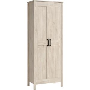 Sauder 2-Door Storage Cabinet, Tall Wooden Organizer, in a Chalk Oak Finish