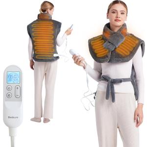 Bedsure Full Body Heating Pad for Back - Birthday Gifts for Seniors Women Mom, Wrap Electric Heated Pad for Neck and Shoulders, Fast Heating Large 24"x34", ETL Certified, Grey