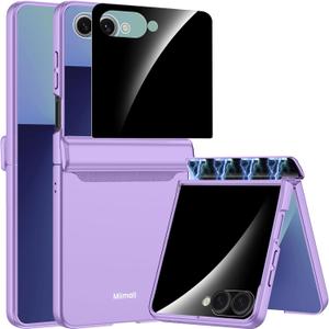 Miimall Slim for Samsung Z Flip7 Case with Privacy Screen Protector,Matte & Hinge [Military-Grade Shockproof][Hinge Protection] 360 Full Body Hard Protection Thin Phone Case for Galaxy Z Flip 7,Purple