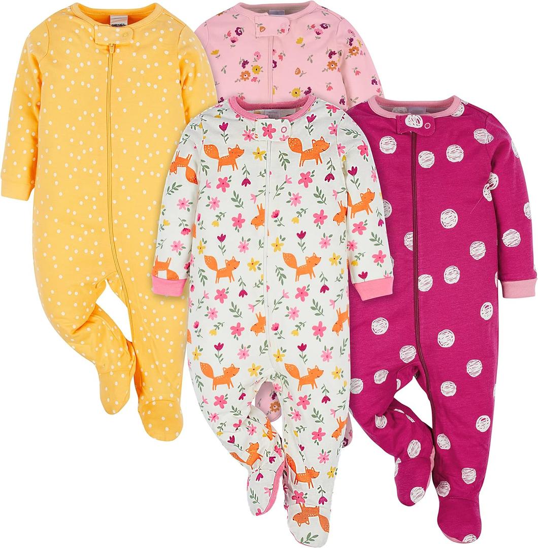 Onesies Brand baby-girls 4-pack Sleep 'N Play Footies Multi Pack (3-6 Months, Fox)
