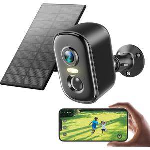 Rocktone Solar Security Cameras Wireless Outdoor, 2K Battery Powered WiFi Cameras for Home Security with AI Motion Detection, Color Night Vision, 2-Way Talk, Siren Alarm, IP66, Cloud/SD Storage (Solar Cam Black, Black)