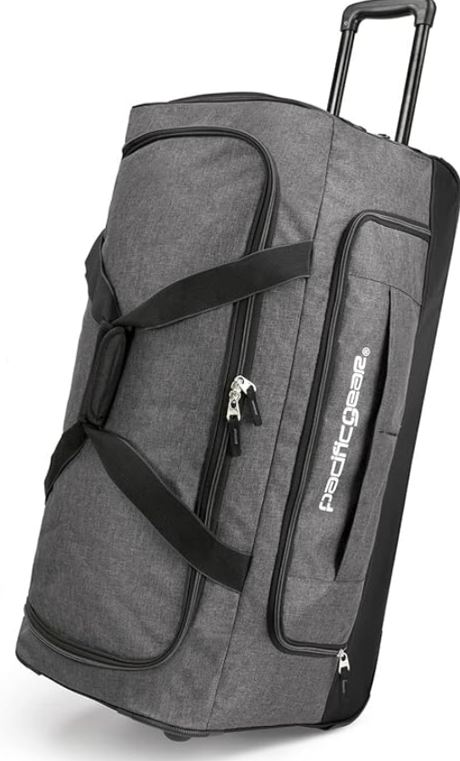 Pacific Gear Rolling Duffel Wheels, 30-inch Luggage, Hockey Bag, Heavy Duty (Grey)