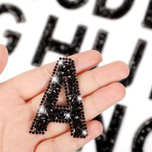 Waydress 26 Piece Rhinestone Iron On Patch A-Z Pearl Bling Rhinestone Letter Patch Glitter Alphabet Applique Rhinestone Pearl English Letter for DIY Craft Supplies(Black, Solid Style)