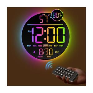 JALL 10" Large Digital Wall Clock with Seconds, Alarm Countdown Timer, Big LED Display, RGB Color, DST, Temperature, Mounted for Bedroom Living Room Office Classroom Gym, Xmas Birthday Gift, RGB