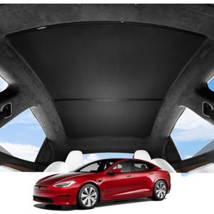 BASENOR 2026-2022 Tesla Model S Sunshade Roof [No Gap] Glass Roof Sunshade UV Protection Foldable Sunroof Shade Top Window Cover for Model S/Model S Plaid Heat Insulation Upgraded Black