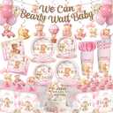 171 PCS Bearly Wait Baby Shower Decorations, Pink Bear Baby Shower Party Supplies with Balloon, Banner, Cake Topper, Plates and Napkins, for Baby Girl Shower, Serves 20