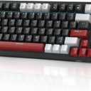 MageGee 75% Mechanical Gaming Keyboard, Compact Blue Backlit Wired Gaming Keyboards with Yellow Switches, EVA Foam, Knob Control, STAR75 Portable NKRO PC Gaming Keyboard - White & Black