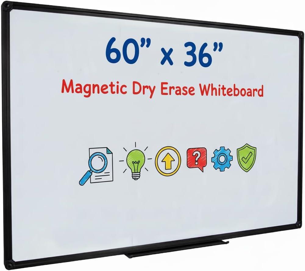 Magnetic Whiteboard 60x36 Inches Black Aluminum Frame, Large Wall Mount White Board Modern Aesthetic Dry Erase Board for Home Office Decor, Creative Studio