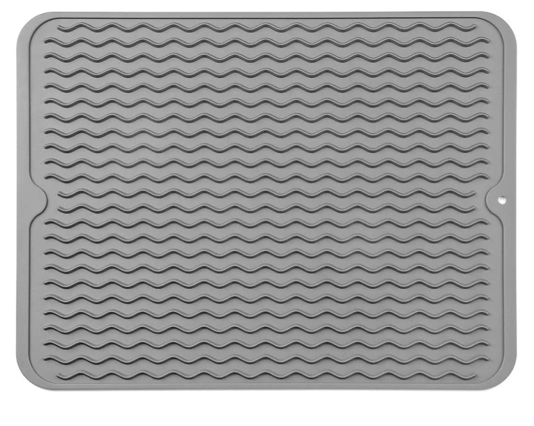Silicone Dish Drying Mat for Multiple Usage,Easy clean,Eco-friendly,Heat-resistant Silicone Mat for Kitchen Counter or Sink,Refrigerator or drawer liner Grey L 16 inches x 12 inches