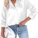 Button Down Shirts for Womn Satin Blouse Silk Long Sleeve Dress Shirt | Fashion Collared Top, Wrinkle Free, Work Business Casual Festival Evening Party Date Elegant Fall (White, M)