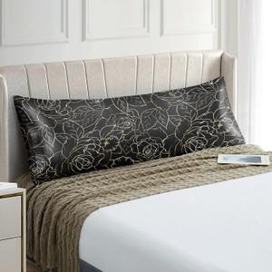 EXQ Home Satin Body Pillowcase for Hair and Skin- Rose on Black Silk Long Pillowcase 20x54 inches - Satin Pillow Cases with Envelope Closure, Gifts for Women