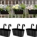 Metal Railing Planters for Outdoor Plants - 3 Pcs Balcony Hanging Flower Pots with Detachable Hooks & Drain Holes, Windowsill Oval Hanging Bucket Pots Fence Planters for Garden Home Decor, Black