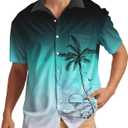 Men's Hawaiian Shirt Short Sleeve Casual Printed Button Down Tropical Shirt Summer Holiday Beach Hawaii Shirts (L)