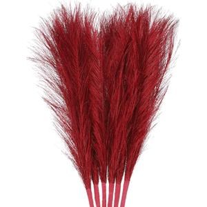 uxcell 6Pcs Faux Pampas Grass Small 45cm/17.7" Fake Fluffy Pampas Grass 7 Branches Artificial Vase Filler for Home Office Vase Wedding Decoration Red