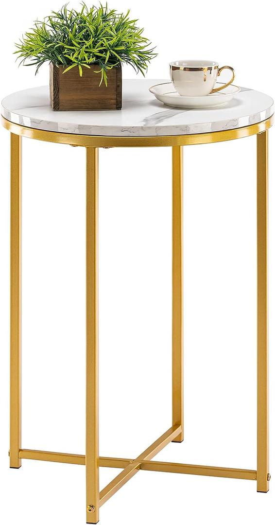 TECHMILLY Round End Table, Faux Marble Sofa Table, Accent Side Table with Metal Frame, Modern Gold Nightstand, Tall Coffee Table for Living Room, Bedroom TECHMILLY Round End Table, Faux Marble Sofa Table, Accent Side Table with Metal Frame, Modern Gold Nightstand, Tall Coffee Table for Living Room, Bedroom