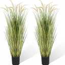 KOL Artificial 5ft 2-Pack Horsetail Reed Grass, 59in Tall Artificial Indoor Outdoor Fake Grass Plant, Home Office Decorative Artificial Plants in Pot Faux Plant Greenery, Wedding Decor