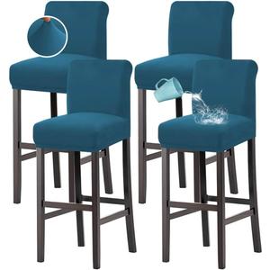 H.VERSAILTEX 100% Waterproof Bar Stool Cover Stretch Counter Stool Pub Chair Slipcover for Dining Room Removable Soft Thick Solid Fleece Fabric Bar Stool Slipcovers Set of 4, Peacock Blue