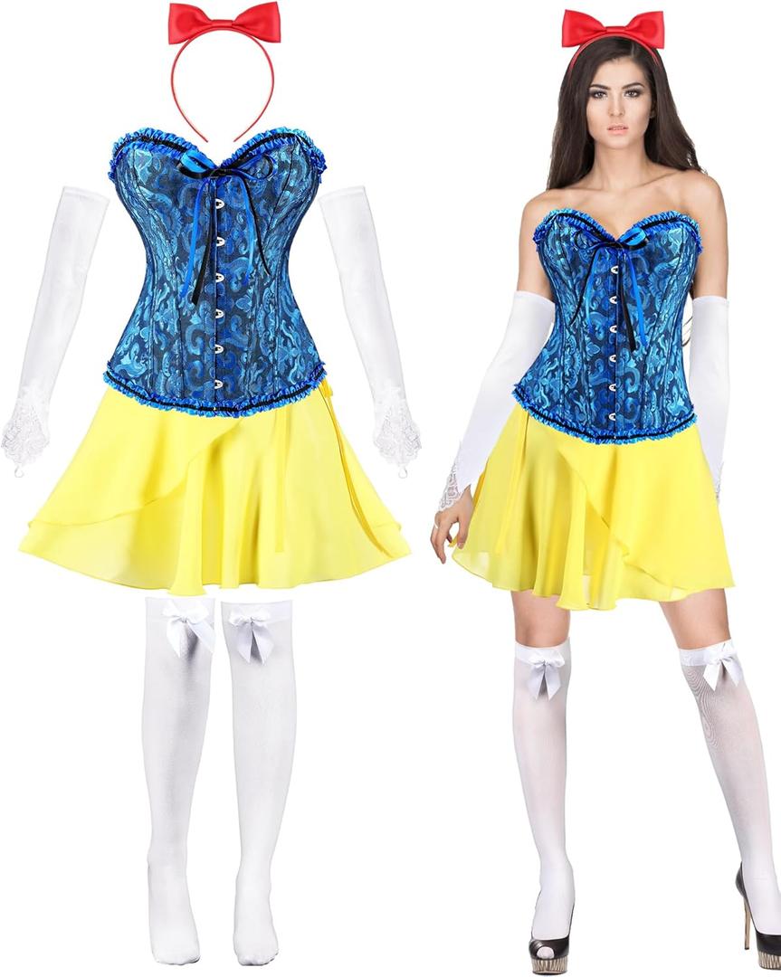 5 Pcs Halloween Princess Costumes for Women Adult Princess Costumes with Headband for Cosplay Party Outfit (Medium)