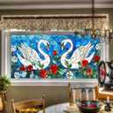Swan Rose Stained Glass Window Film Elegant Birds Floral Decorative Glass Sticker Privacy Window Clings for Home Living Room Bedroom Office 39.3  17.7 Inch