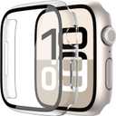 Misxi 2 Pack Tempered Glass Case Compatible for Apple Watch Series 11 (2025) Series 10 42mm, Hard PC Screen Protector Overall Protection Scratch-Resistant Cover for iWatch, 1 Starlight + 1 Transparent
