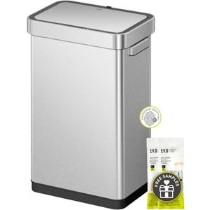 EKO Deluxe Mirage-T 50 Liter / 13.2 Gallon Touchless Rectangular Motion Sensor Trash Can, Matte Stainless Steel Finish