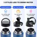 HYDROWION Stainless Steel Water Bottle, 32oz Tumbler Water Flask W/Straw Lid, Spout Lid and Flex Cap, Insulated Water Bottle (Cold for 48 Hrs,Hot for 24 Hrs) Fit in Any Car Cupholder,White&Purple