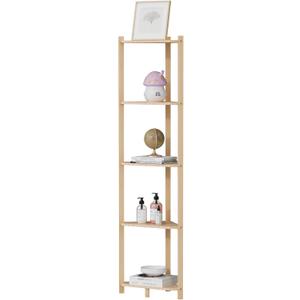 Wisuce Corner Shelf, 100% Real Bamboo Shower Corner Shelves Free Standing Shelf Storage Organizer for Bathroom Living Room Kitchen (Natural, 5 Tier)