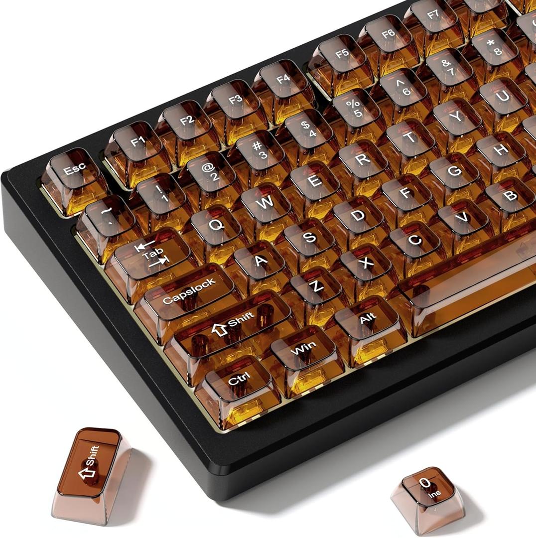 dagaladoo Brown Clear keycaps,Crystal Transparent keycaps 60 75 100 Percent,Ceramic Jelly Key caps Set,Shine Through Key caps,MDA Profile Keyboard Key Cap for Mx Switches Mechanical Keyboard