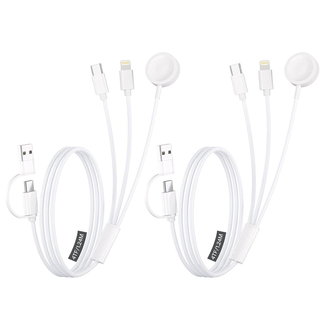 3 in 1 USB C Cable for Apple Watch Charger,iPhone 17/16/15,Lightning 4FT | 3-in-1 charging cable for Apple Watch,iPhone and Lightning devices,4FT portable design for travel,camping and everyday use