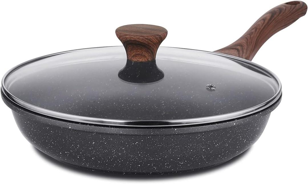 SENSARTE Non-Stick Frying Pan with Lid, 28 cm Swiss Granite Coating Omelette Pan, Healthy Stone Cookware, Chef's Pan, Gas Stove and Induction Compatible, Free of Intentionally Added PFOA
