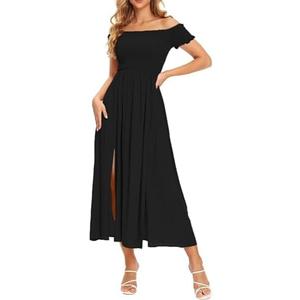 Floerns Women's Boho Floral Print Off Shoulder Split Long A Line Dress, XL