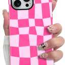 SOKAD Magnetic Checkered Phone Case for iPhone 13 Pro Max, Cute Grids Plaid Checkerboard Pattern Compatible with Magsafe Matte Protective Case Cover with Screen Protector for Girls Women, Hot Pink