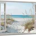 Large Window Beach Canvas Wall Art Coastal Ocean Painting Decor Pictures Modern Summer Seascape Coastal granddaughter Posters Prints for Bedroom Living Room Corridor Office Home Decoration, 48"L x 24"W