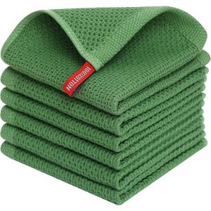 Homaxy 100% Cotton Waffle Weave Kitchen Dish Cloths, Ultra Soft Absorbent Quick Drying Dish Towels, 12 x 12 Inches, 6-Pack, Grass Green