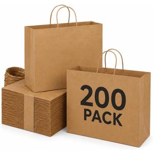 MESHA Large Brown Gift Paper Bags with Handles 16x6x12 Inch 200 Pack Bulk, 1 Count