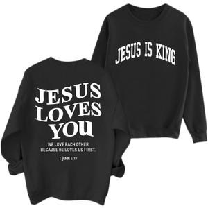 Fleece Christian Sweatshirts Women Jesus Loves You Jesus Is King Hoodie Religious Faith God Shirts Oversized Tops (Small, Black)