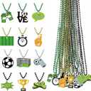 24 Pcs Soccer Ball Bead Necklaces with Pendant Green Black Gold Silver Sports Soccer Stuff Party Paper Pendant Accessories for Soccer-Themed DIY Crafts And Fan Accessories
