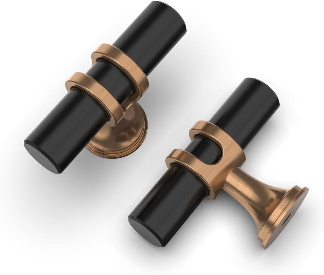 Asidrama 10 Pack Champagne Bronze and Matte Black Kitchen Cabinet Knobs Cabinet Hardware Zinc Knobs for Dresser Drawers (Single Hole Knob)