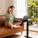 Overbed Bedside Table with Hidden Casters, Adjustable Pneumatic Mobile Laptop Computer Standing Desk, Rolling Laptop Table, Movable Overbed Table Hospital Home Use, Black