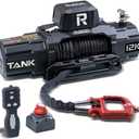 RUGCEL WINCH 12000lb New Waterproof Electric Synthetic Rope Winch 12V with Hawse Fairlead,2 in 1 Infrared Remote Control,Wired Control,Black Rope,for Truck SUV