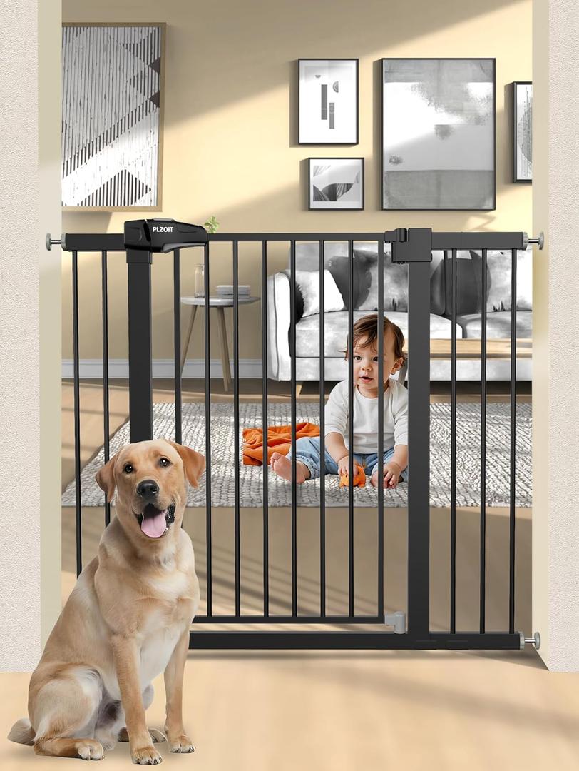 36.2" Extra Tall Baby Gate for Stairs, 29.5-46" Wide Dog Gate for Doorways, Walk Thru Auto Close Metal Pet Gate for The House, Stairs and Doorways, Child Gate Pressure Mounted Dog Gate Indoor(Black)