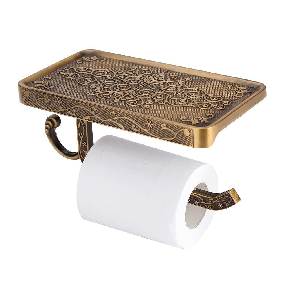 Antique Vintage Brass Toilet Bathroom Paper Holder Wall Mounted Phone Shelf (Antique)